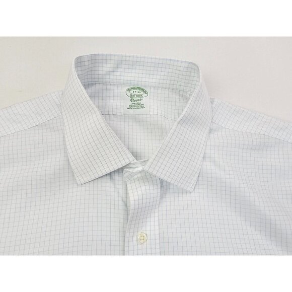 Brooks Brothers Classic Sz 17-35 Mens White Blue Trim Check Long Sleeve Non Iron - Picture 10 of 10